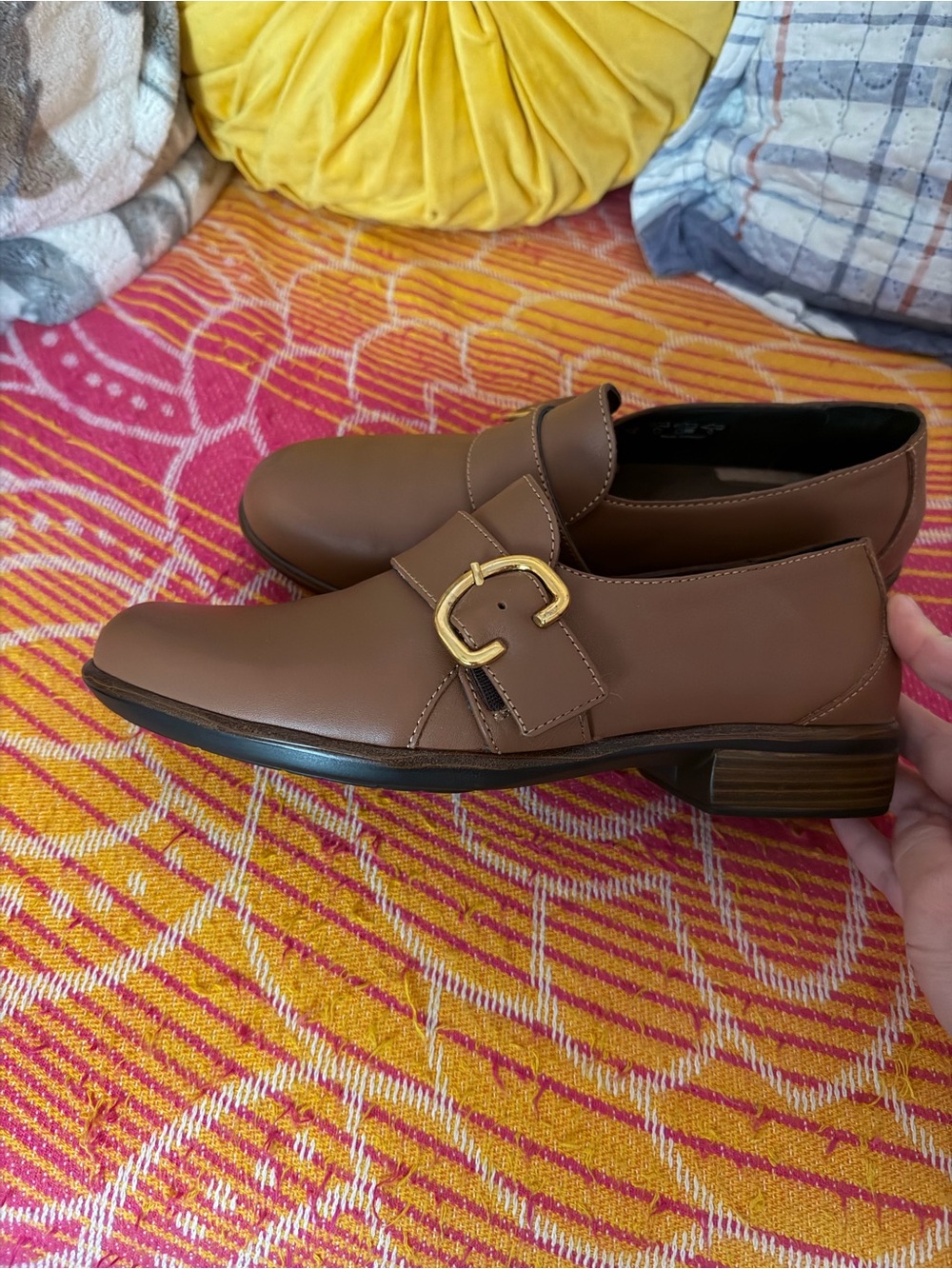Naot Women's Tan Loafer with Gold Buckle Accent